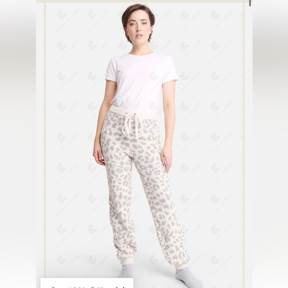 COMFY-LUXE Leopard Pattern Luxury Soft Lounge Pants Back Pocket Drawstring L/XL